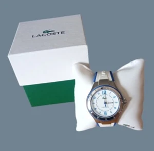 LACOSTE WATCH BNIB Blue & White Strap White Face Blue Numbers All Stainless 3AT - Picture 1 of 13