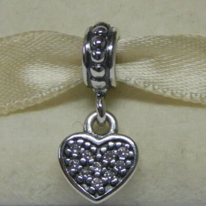 New Authentic Pandora Charm Clear Pave' Heart Dangle 791023CZ W Tag & Suede Pouc - Picture 1 of 3