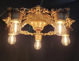 Restored Art Deco Flush Mount 5 Light Chandelier 15 1/2" Round GA9901 - Picture 1 of 5