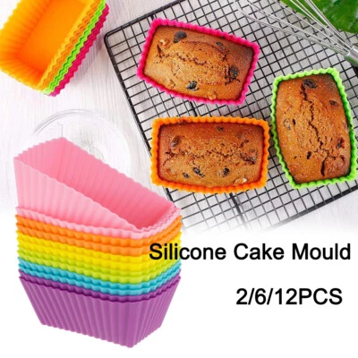 2-12PCS Silicone Cake Moulds Rectangle Reusable Muffin Cupcake Molds Baking Cups - image 1 of 4