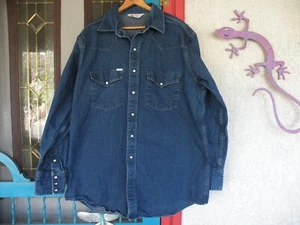Vintage Carhartt Men's Blue Denim Pearl Snap Shirt~western~Larger Size - Picture 1 of 3