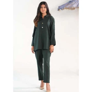 Women's Fashion Linen-Cotton Shirt And Trouser Set Green - Picture 1 of 12