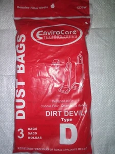 Royal Dirt Devil Typ D Staubsaugerbeutel - 3 Stück von Envirocare Schneller Versand mit USPS $1,99 - Bild 1 von 2