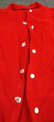 Suéter Rojo Niñas Pequeñas Años 60 Mod Pullover Cárdigan Botones y Pequeños Parches Años 70 Foto 1 de 4