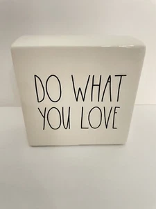 Rae Dunn Do What You Love Ceramic Paperweight Desk Plaque Decor 4x4x1.5” - Picture 1 of 8
