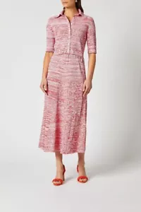SCANLAN THEODORE Skirt Red Pleated Rib Crepe Knit Panel Midi Drawstring Sz M - Picture 1 of 7