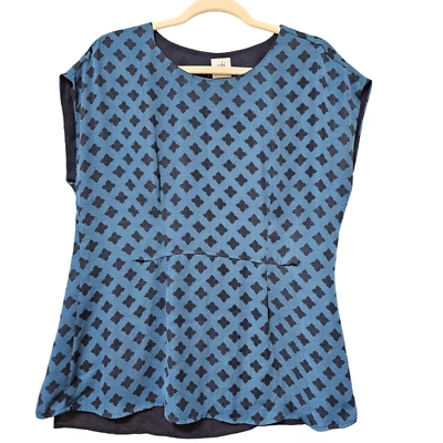 Blusa Cabi Foulard para mujer talla pequeña azul verdoso espalda abertura manga gorra top #3274 Foto 1 de 4