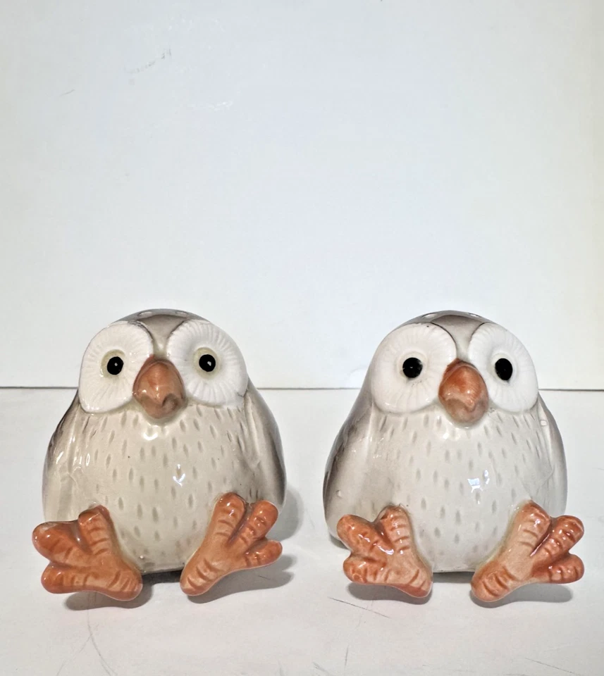 Fitz And Floyd Baby Owl Salt And Pepper Shakers Vintage Hand Painted 3 in - Image 1 of 4