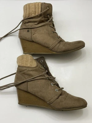 Nine West Botas Juveniles 6 Suéter Puño Cuña Tacones Tobillo Marrón Tela Con Cordones Foto 1 de 4