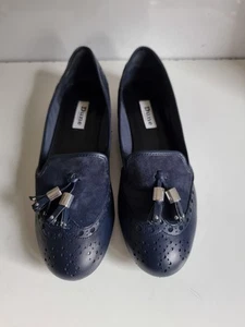 DUNE LONDON DESIGNER UK 6 EU 39 WOMEN NAVY BLUE SUEDE LEATHER FLAT LOAFERS SHOES - Picture 1 of 14