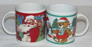 Zwei Vintage Weihnachtstassen - Weihnachtsmann, Teddybär & Freunde - Bild 1 von 4
