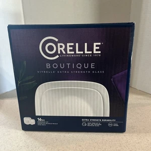 CORELLE LIVINGWARE VITRELLE " VIVID WHITE " 16 PC. SQUARE DINNERWARE NEW - Picture 1 of 11