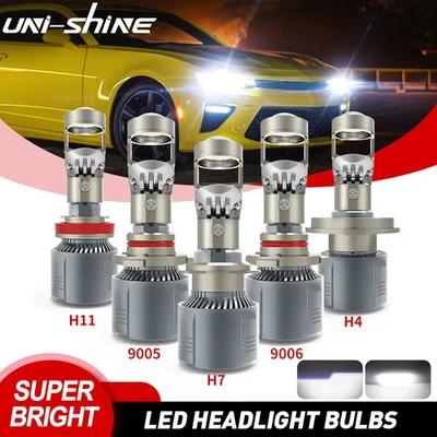 2X H11 H4 H7 9005 Mini LED Projector Lens LED Headlight Hi/Lo Bulbs 40000LM 200W - Image 1 of 4