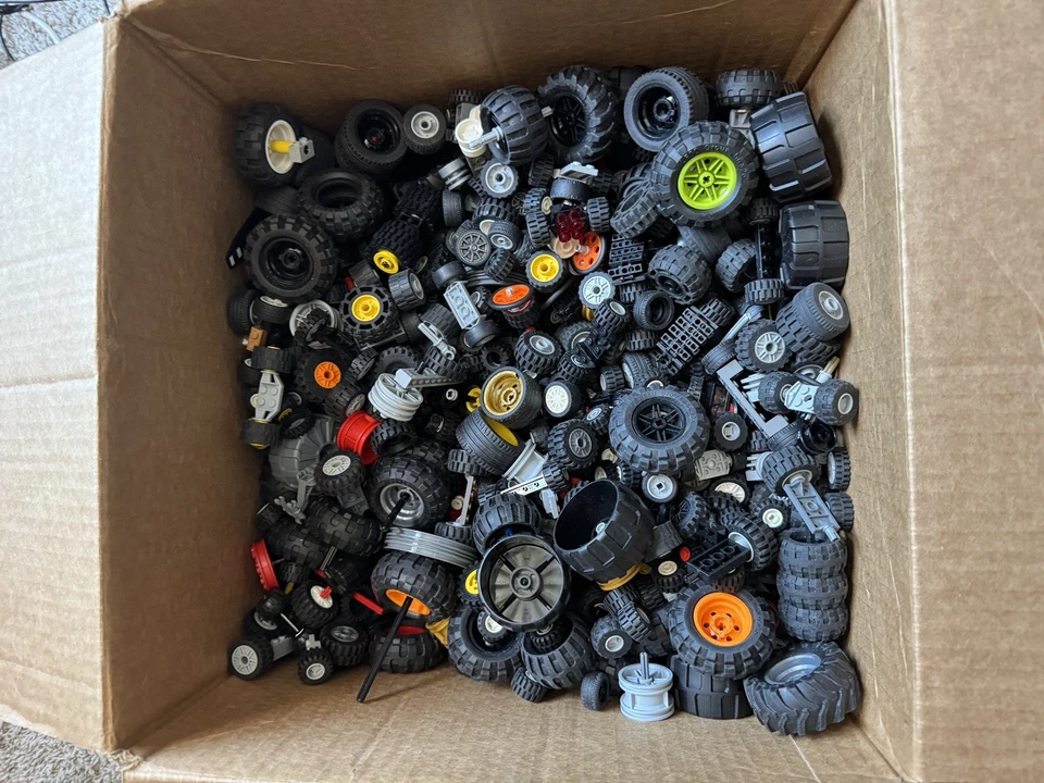 LEGO Wheels/Tires/Rims/Axles 1lb Bulk RANDOM Parts Pieces For MOC Vehicle/ Cars - Image 1 of 1