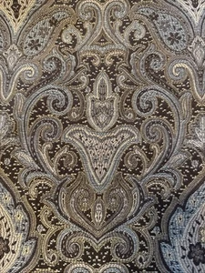 Woven Brown/Taupe/Blue Damask Upholstery Fabric-2 1/8 Yds; 58” Width - Picture 1 of 4