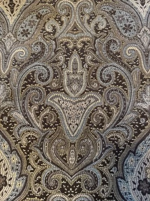 Woven Brown/Taupe/Blue Damask Upholstery Fabric-2 1/8 Yds; 58” Width - Image 1 of 4