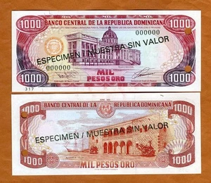 Specimen Dominikanische Republik 1000 Pesos Oro 1993 P-145s UNC ESPECIMEN - Bild 1 von 1