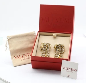 VALENTINO GARAVANI WOMENS CLIP ON EARRINGS GOLD SWAROVSKI CRYSTAL RRP £320 AD - Picture 1 of 5