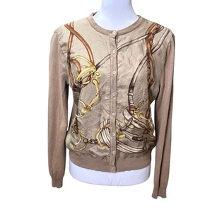 Ralph Lauren Cashmere Silk Equestrian Horse Bit Preppy Cardigan Sweater Medium - Picture 1 of 6