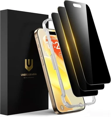 Privacy Screen Protector for iPhone 16 Pro Shatterproof Tempered Glass 3x pack - Image 1 of 4