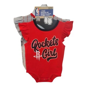NBA Infant Girls Houston Rockets 2 Pack Creeper Set 12 Months Grey And Red - Picture 1 of 3