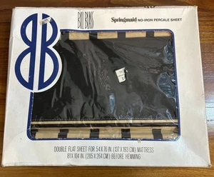 Vintage Bill Blass Springmaid doppio lenzuolo piatto nero marrone a righe NUOVO senza ferro - Foto 1 di 3
