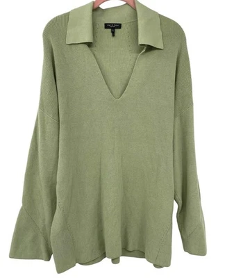 Rag & Bone Sweater Womens Large Collared Pullover Deep V Neck Knit Lightweight - Image 1 of 4