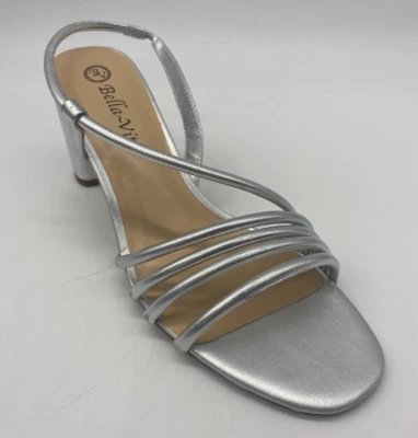 Bella Vita Zariah Metallic Silver Leather Slingback Heels Size 8.5 Wide Strappy - Image 1 of 4