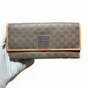 Autentico raro portafoglio lungo CELINE Macadam tela pelle bifold zip custodia donna - Foto 1 di 24