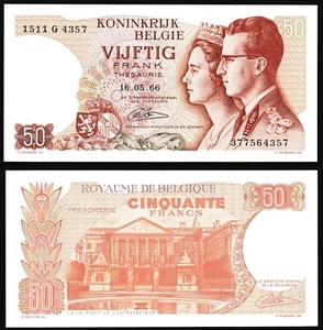 Belgium 50 francs 1966.05.16. Royal Couple P139(4) Sign Lauwerijens Litra G aUNC - Picture 1 of 8