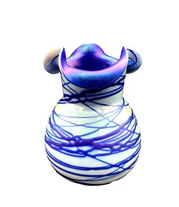 Beautiful Antique Art Nouveau Czech Pallme Konig Iridescent Threaded Glass Vase - Picture 1 of 6