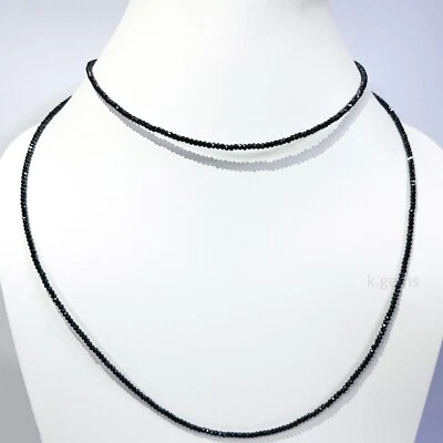 COLLAR DE DIAMANTES NEGROS de 2 mm negro azabache redondo facetado 32 pulgadas ¡Certificado AAA! Foto 1 de 4