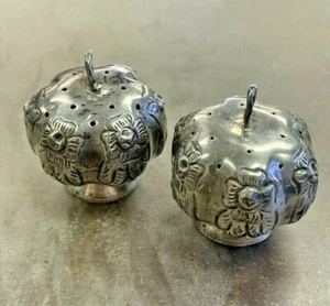 Antico shaker sale pepe argento sterling fatto a mano Messico a forma di zucca floreale - Foto 1 di 6