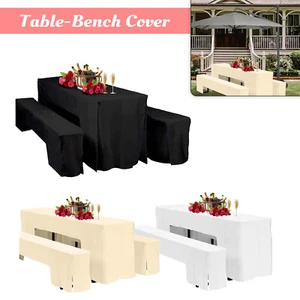 3pc Table Bench Cover Set for Beer Garden Patio Folding Furniture Stretch Fit - Picture 1 of 24