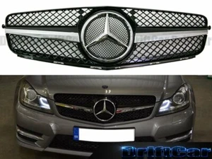 Fit with 08-11 W204 C-Class Sedan Front Fence Grille Chrome Shiny Black Style - Picture 1 of 4