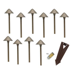 10 PK Solid Brass LED Landscape Path Light Low Voltage lamp, Patio Metal lamps - Picture 1 of 12
