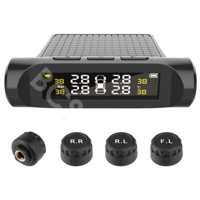 Car TPMS Tire Tyre Pressure Monitor System Alarm W/4 Exterior Sensor LCD Display - Image 1 of 4