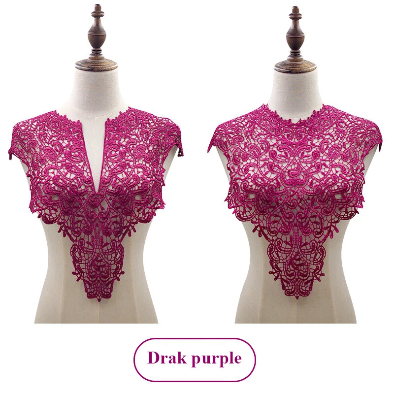 1PC Embroidery Lace Applique Motif DIY Sewing Craft Wedding Dress Neck Trimming - Image 1 of 4