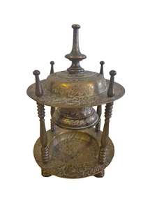 Campana de mesa india de latón vintage grabada decorativa falta cadena - Imagen 1 de 13