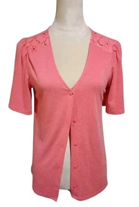 Cardigan leggero manica corta Loft Outlet pesca ritaglio floreale spalla piccolo - Foto 1 di 9