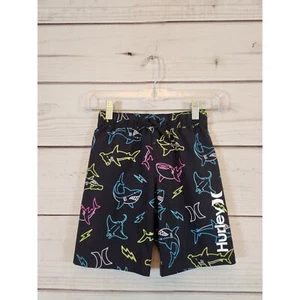 Hurley Kids Boys Black Shark Print Elastic Waist Swim Trunks Shorts Size 5/6 - Picture 1 of 6