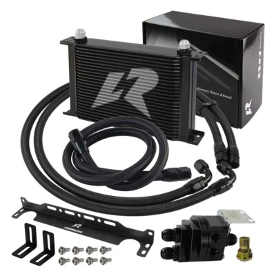 LR 25 Row AN10 Oil cooler w/Bracket+Filter Relocation Adapter Hose Kit Black - Image 1 of 4