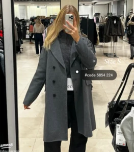 ZARA NEW BNWT. GREY WOOL COAT DOUBLE BREASTED. 5854/224 - Picture 1 of 8