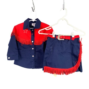 De colección Banjo Dallas TX Rojo Azul Flecos Rodeo Vaquera Camisa Conjunto 6 6X Nuevo con Etiquetas - Imagen 1 de 11