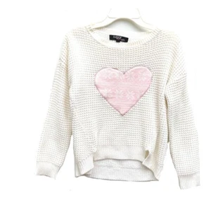 Sugar Rush Girls Heart Applique Graphic Knit Warm Pullover Sweater White Size L - Picture 1 of 3