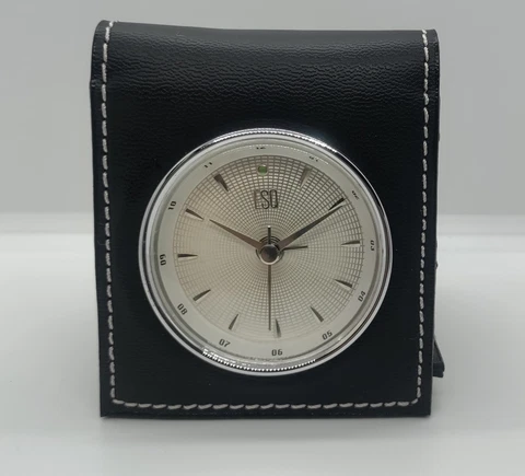 ESQ by MOVADO Black Leather Travel Alarm Clock (Rare / Hard to find) Cover