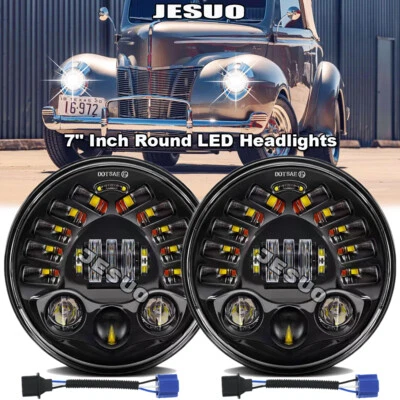 For Ford Deluxe 1939-1951 7" Inch Round LED Headlights Pair Foto 1 de 4