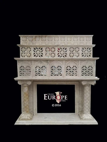 HAND CARVED MARBLE GOTHIC MOORISH PIERCED CARVED FIREPLACE MANTEL  - GMMM2 Cover