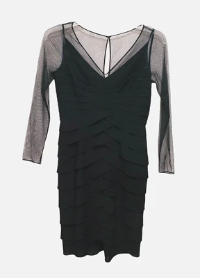 Adrianna Papell Dress Womens 8 Tiered Ruffle Sheer Illusion Keyhole Party Formal - Image 1 of 4