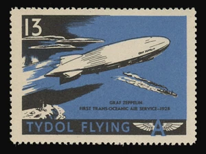 TYDOL FLYING "A" POSTER STAMPS OF 1940 - #13, GRAF ZEPPELIN, TRANS-OCEANIC -1928 - Picture 1 of 2